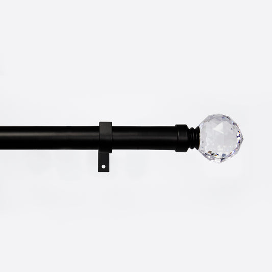 Metal Curtain Poles - Black, Crystal Finials