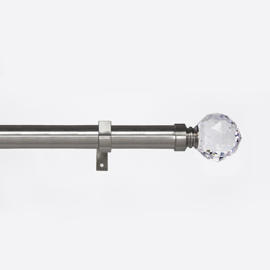Metal Curtain Poles - Brushed Chrome, Crystal Finials