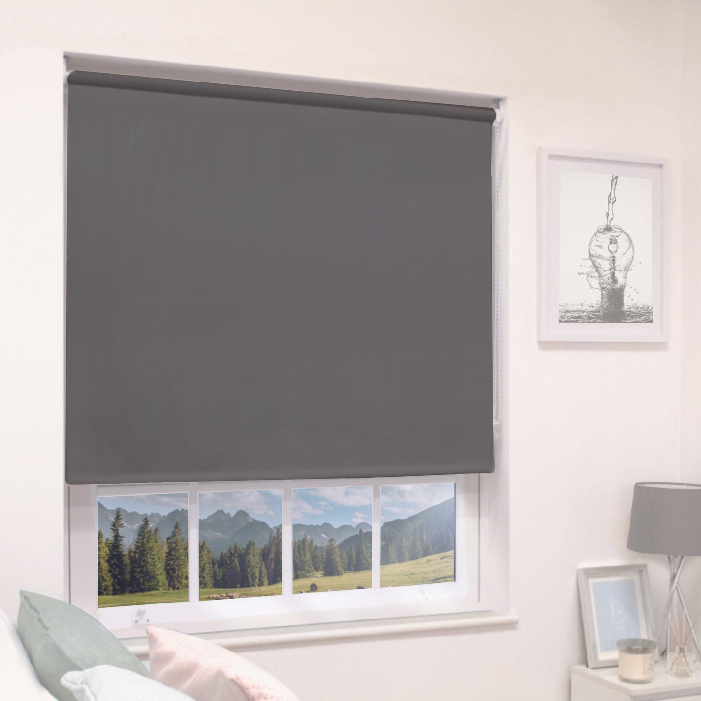 MTM No Drill Blackout Roller Blind Charcoal Grey