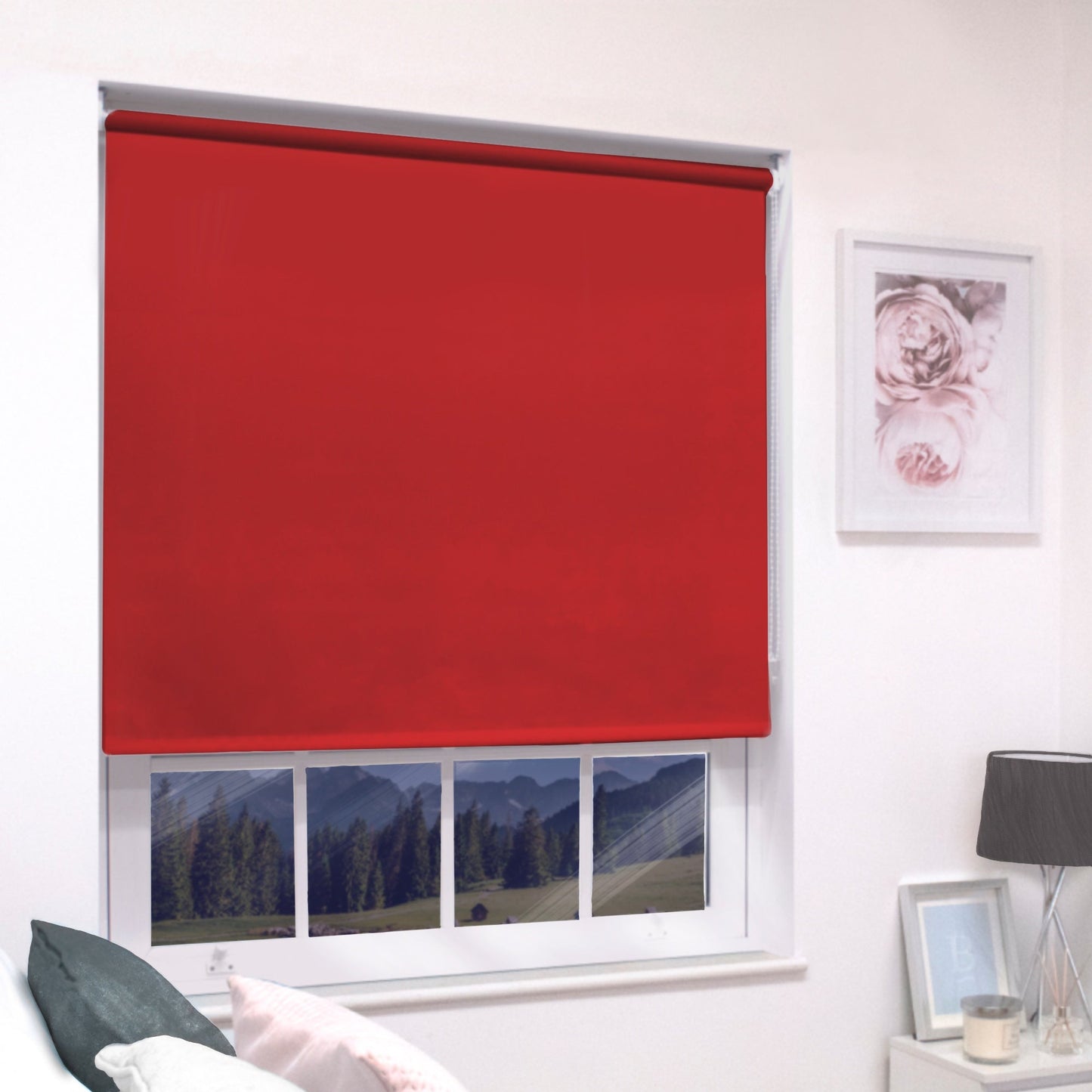 MTM No Drill Blackout Roller Blind Red