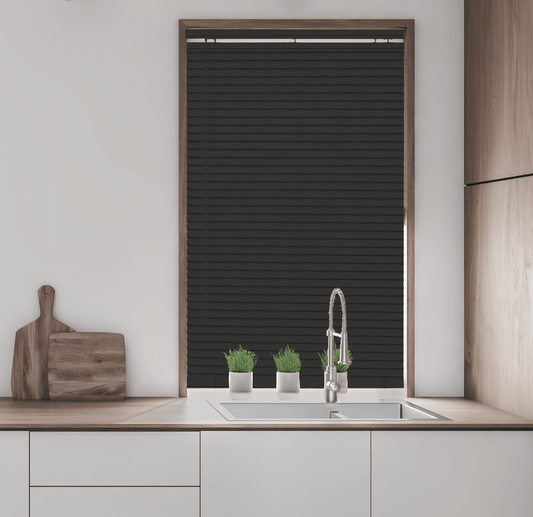Wood Grain PVC 25mm Venetian Blinds - Black