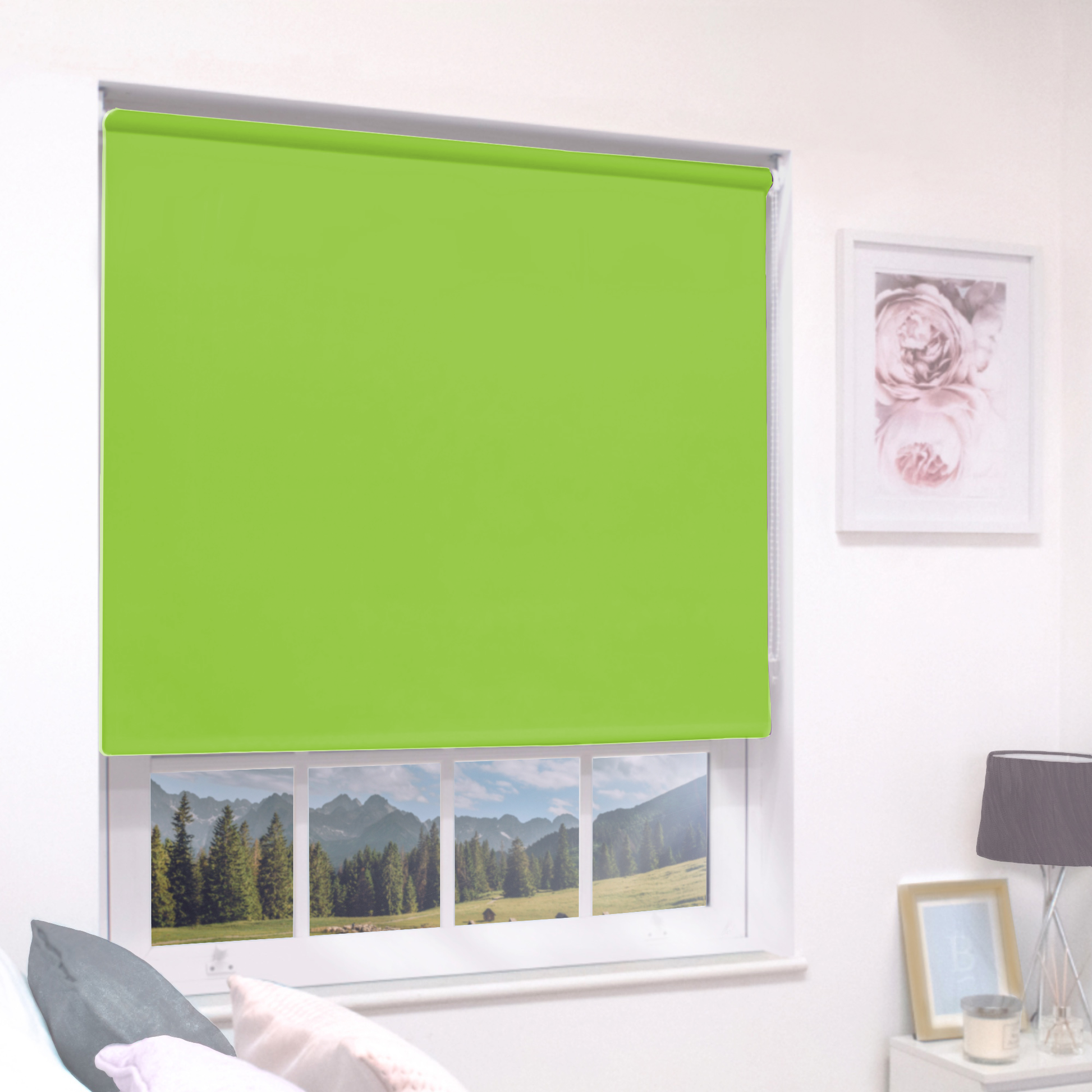 MTM No Drill Blackout Roller Blind Lime Green