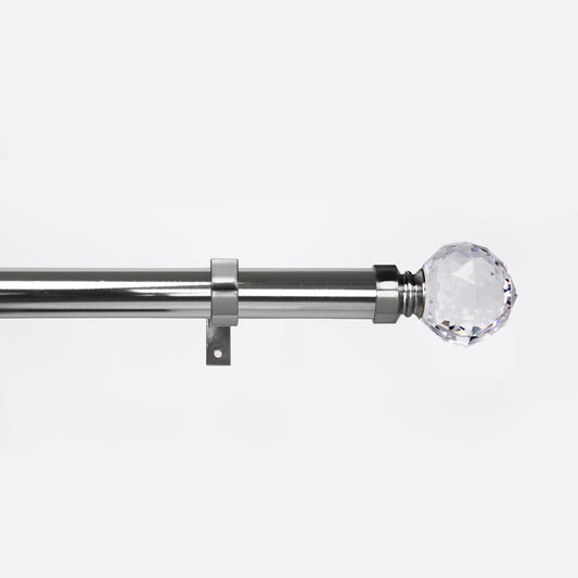 Metal Curtain Poles - Polished Chrome, Crystal Finials