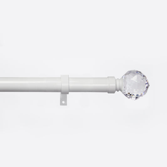 Metal Curtain Poles - White, Crystal Finials