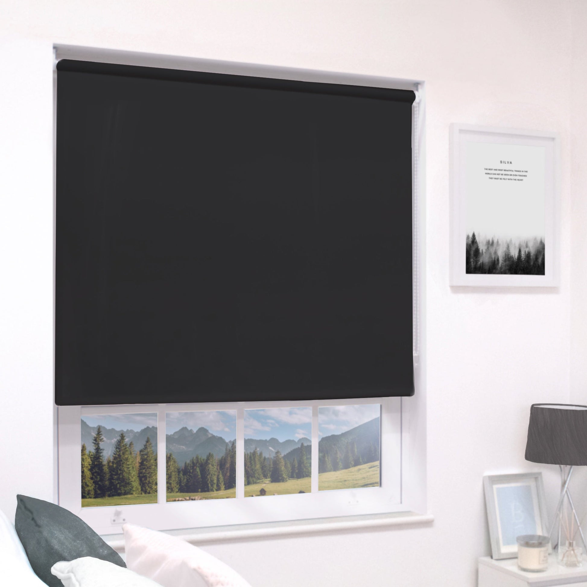 MTM No Drill Blackout Roller Blind Black