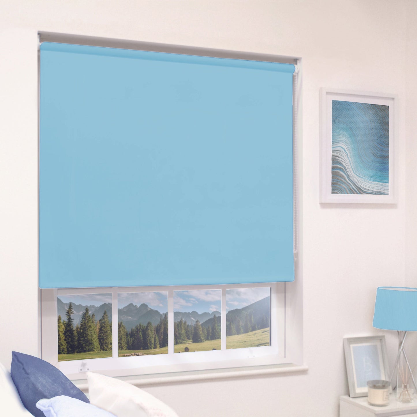 MTM No Drill Blackout Roller Blind Blue