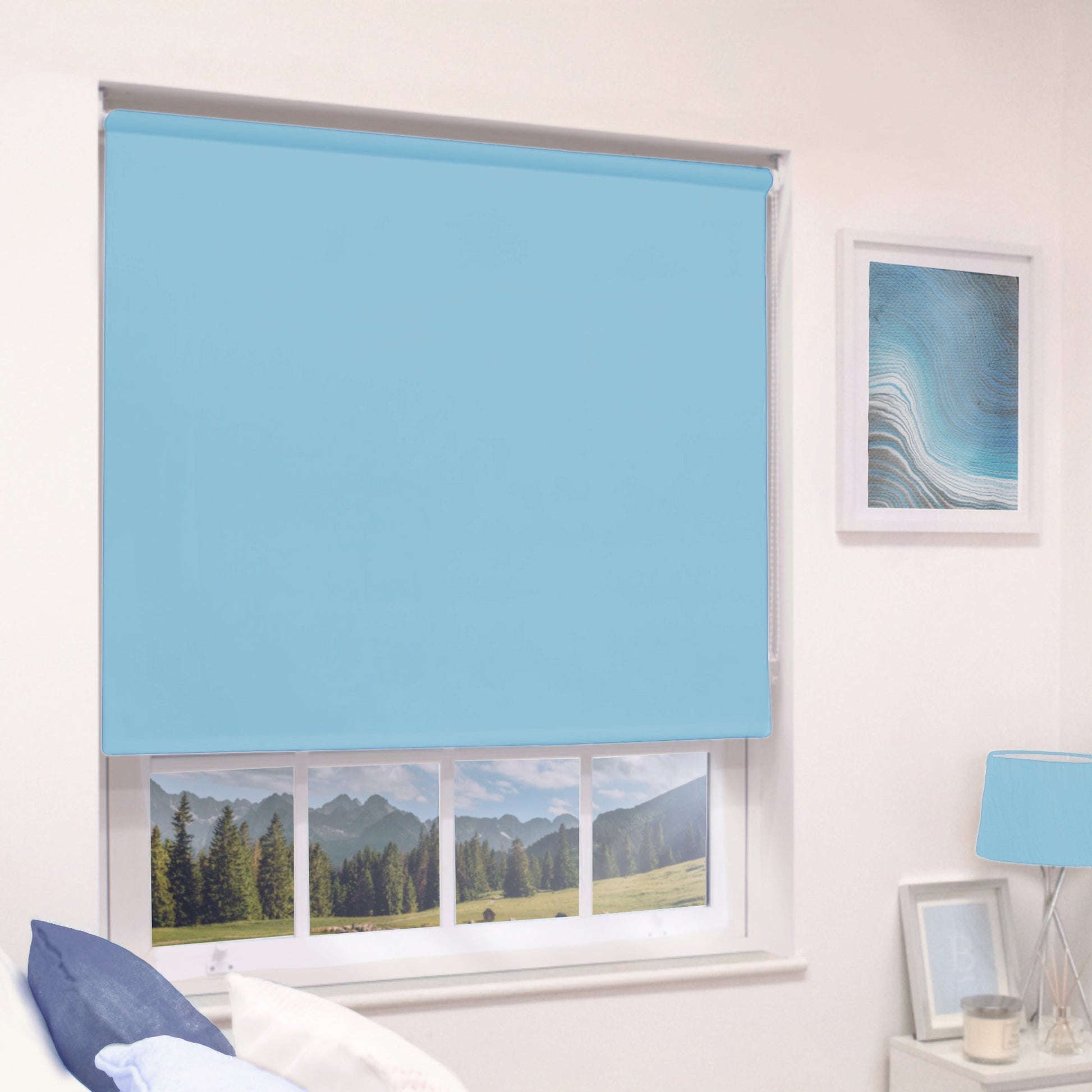 MTM No Drill Blackout Roller Blind Blue