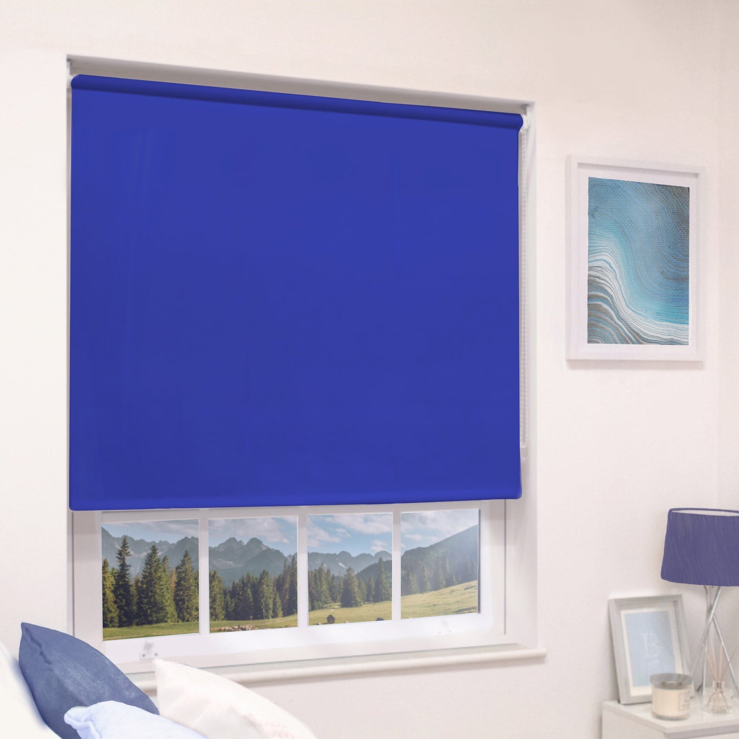 MTM No Drill Blackout Roller Blind Electric Blue