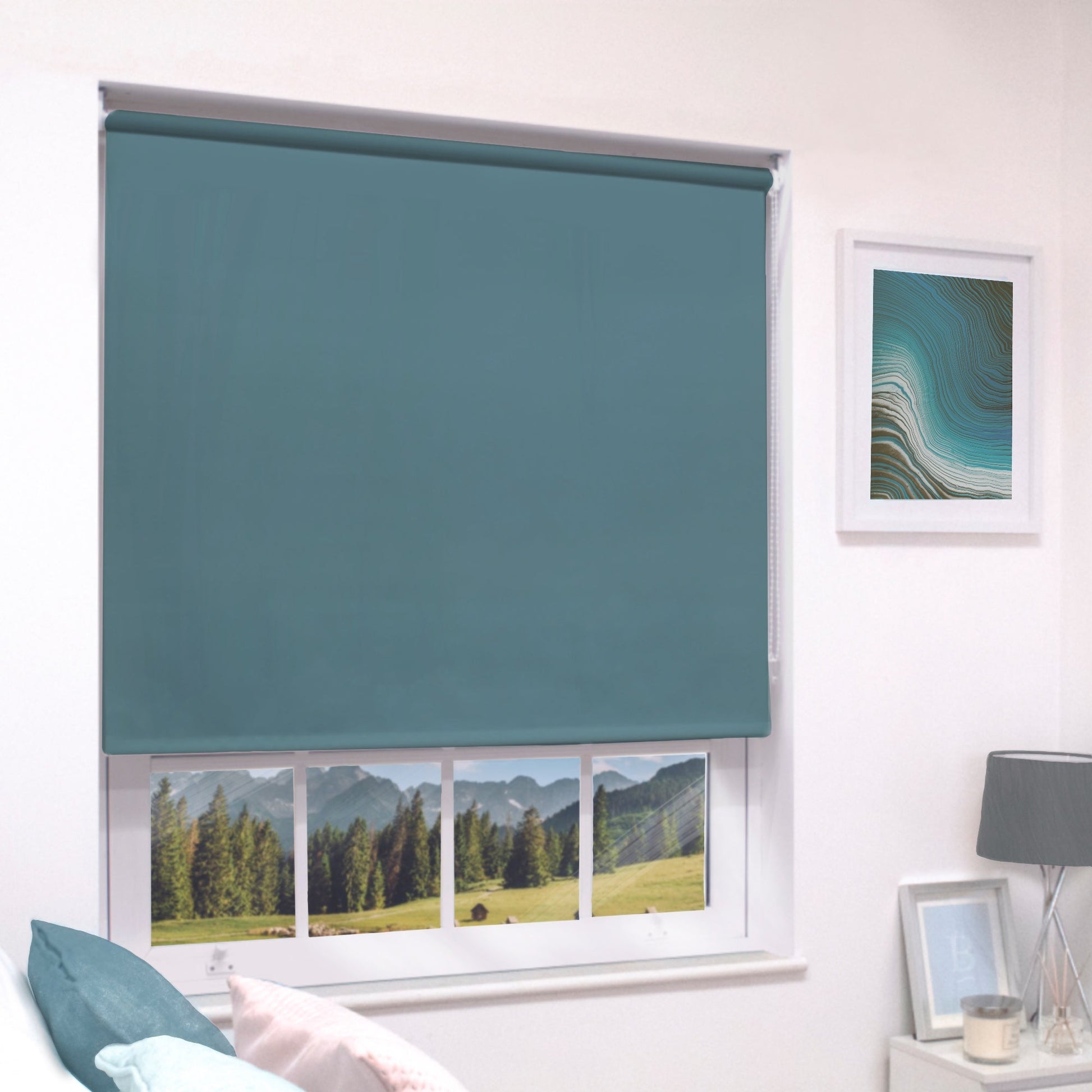 MTM No Drill Blackout Roller Blind Teal